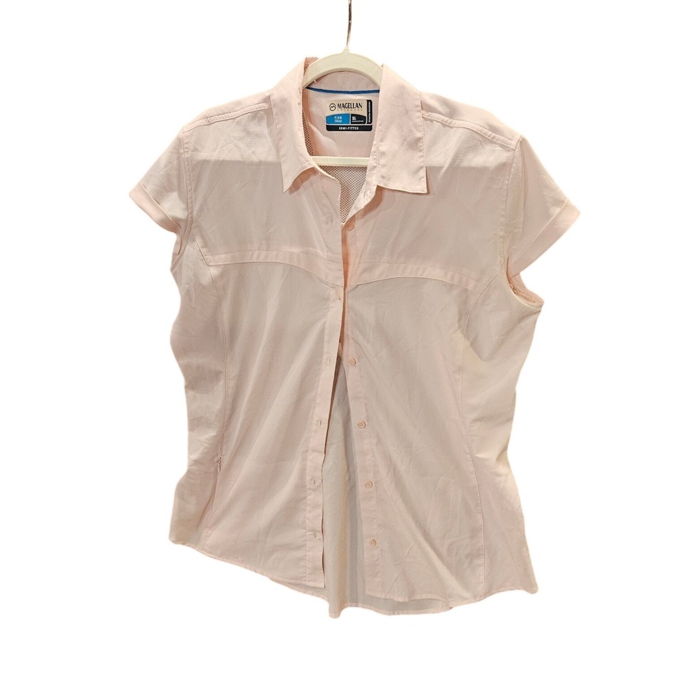 Magellan Fish Gear Blush Pink XL Semi-Fitted Shirt Women's Cap‎ Sleeve Vent #481